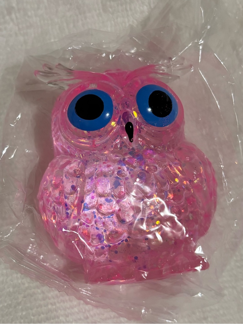 🩷NWT Owl Squishy Fidget Toy Pink w/Glitter